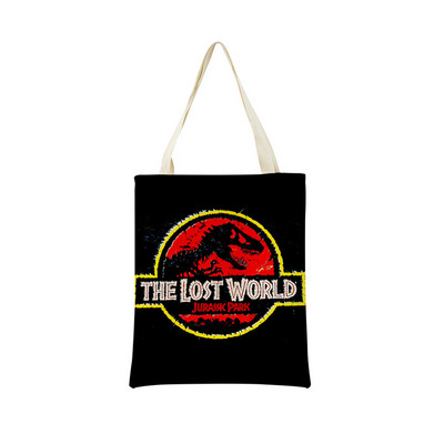 Desene animată Jurassic Park Dinozaur Model Eco Market Geanta de cumpărături Geanta de mână din in cu imprimare dublă fețe Geanta de depozitare pliabilă convenabilă