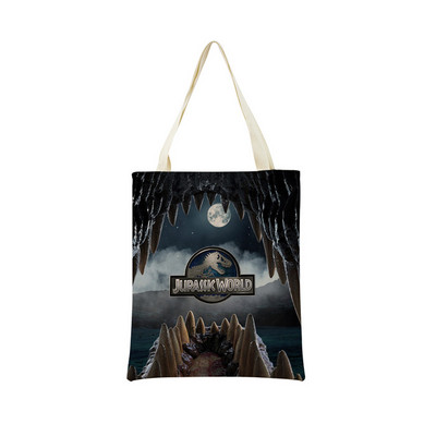 Desene animată Jurassic Park Dinozaur Model Eco Market Geanta de cumpărături Geanta de mână din in cu imprimare dublă fețe Geanta de depozitare pliabilă convenabilă