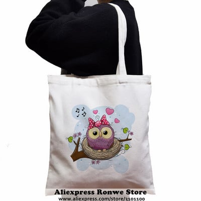 Slatka sova životinja velikog kapaciteta Ženska platnena velika torba za kupnju Djevojka Ženska ženska Ekološka studentska torba na rame za višekratnu upotrebu Crne ručne torbe