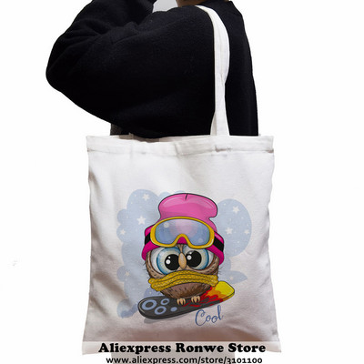 Slatka sova životinja velikog kapaciteta Ženska platnena velika torba za kupnju Djevojka Ženska ženska Ekološka studentska torba na rame za višekratnu upotrebu Crne ručne torbe