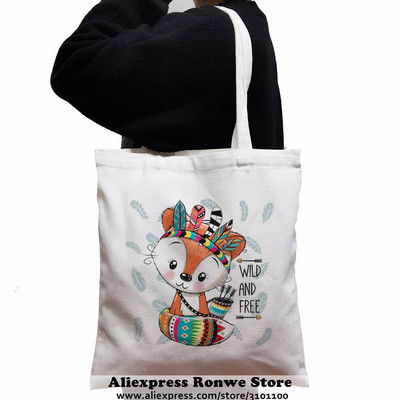 Slatka sova životinja velikog kapaciteta Ženska platnena velika torba za kupnju Djevojka Ženska ženska Ekološka studentska torba na rame za višekratnu upotrebu Crne ručne torbe