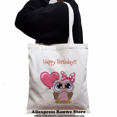 Slatka sova životinja velikog kapaciteta Ženska platnena velika torba za kupnju Djevojka Ženska ženska Ekološka studentska torba na rame za višekratnu upotrebu Crne ručne torbe