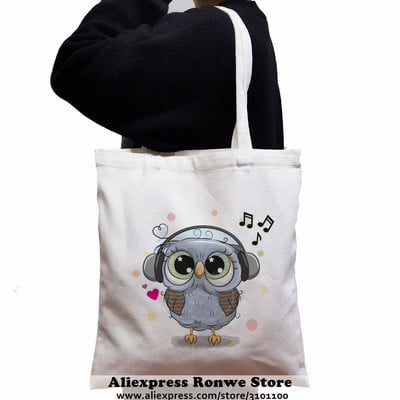 Slatka sova životinja velikog kapaciteta Ženska platnena velika torba za kupnju Djevojka Ženska ženska Ekološka studentska torba na rame za višekratnu upotrebu Crne ručne torbe