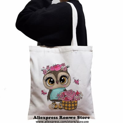 Slatka sova životinja velikog kapaciteta Ženska platnena velika torba za kupnju Djevojka Ženska ženska Ekološka studentska torba na rame za višekratnu upotrebu Crne ručne torbe