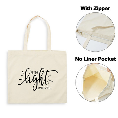 Legyen a fény Jézus Isten női cipzáras vászon válltáskák Harajuku Esztétikai Többször használható Faith Christian Bevásárlótáska Kézitáska