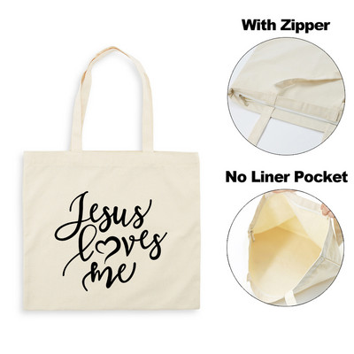 Legyen a fény Jézus Isten női cipzáras vászon válltáskák Harajuku Esztétikai Többször használható Faith Christian Bevásárlótáska Kézitáska