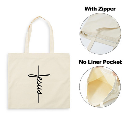 Legyen a fény Jézus Isten női cipzáras vászon válltáskák Harajuku Esztétikai Többször használható Faith Christian Bevásárlótáska Kézitáska