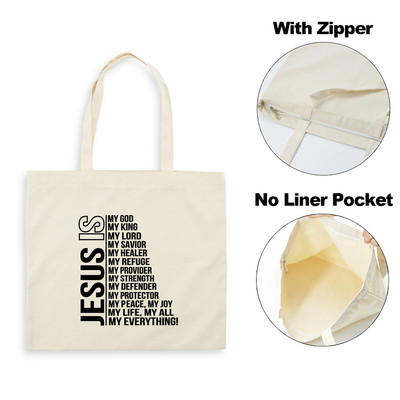 Legyen a fény Jézus Isten női cipzáras vászon válltáskák Harajuku Esztétikai Többször használható Faith Christian Bevásárlótáska Kézitáska