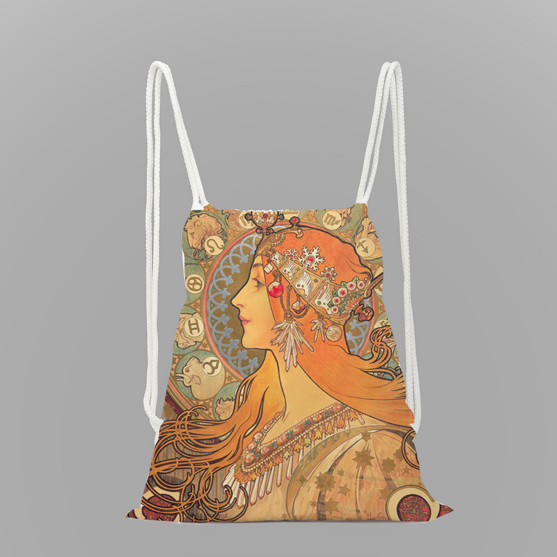 Mucha eļļas glezna drukas skolas mugursoma meitenes aukliņu soma virves soma dāmu ceļojumu mugursoma