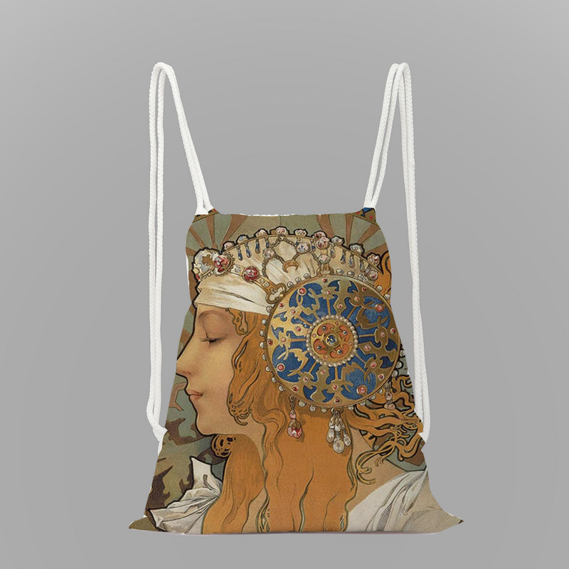 Mucha eļļas glezna drukas skolas mugursoma meitenes aukliņu soma virves soma dāmu ceļojumu mugursoma