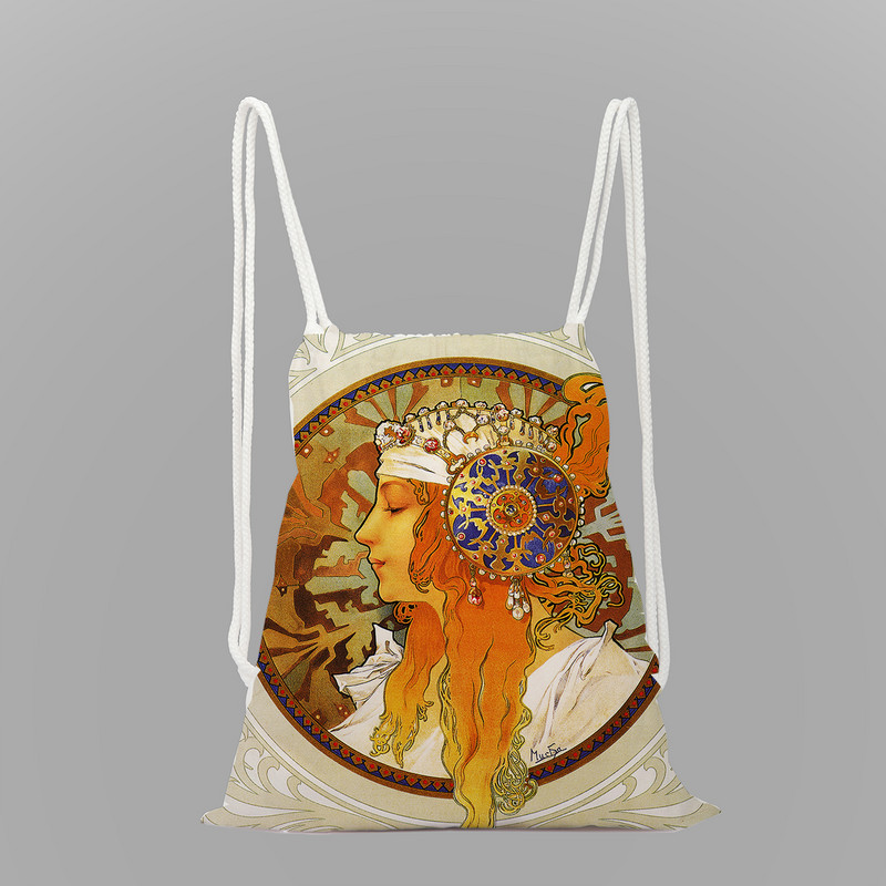 Mucha eļļas glezna drukas skolas mugursoma meitenes aukliņu soma virves soma dāmu ceļojumu mugursoma