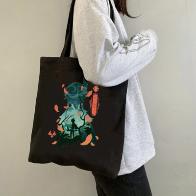Genshin Impact Printing Tshirts Xiao Venti Print Canvas Bag Дамска чанта през рамо Модни пазарски чанти с голям капацитет