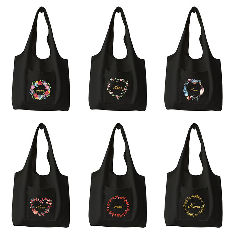 Modna ženska torba za nošenje preko ramena Prilagođeno personalizirano ime Torba za višekratnu kupovinu Platnena torba za putnička putovanja Ručna torba velikog kapaciteta Velika torba
