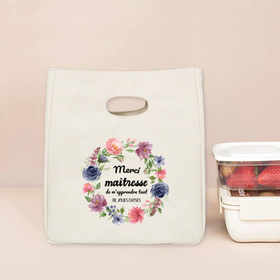 Merci Maitresse Print Funkcionalna rashladna torba za ručak Izolirane platnene torbe za ručak Termalna školska torbica za pohranu hrane Darovi za učitelje