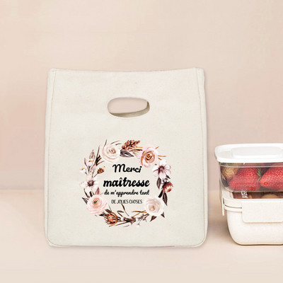Merci Maitresse Print Funkcionalna rashladna torba za ručak Izolirane platnene torbe za ručak Termalna školska torbica za pohranu hrane Darovi za učitelje