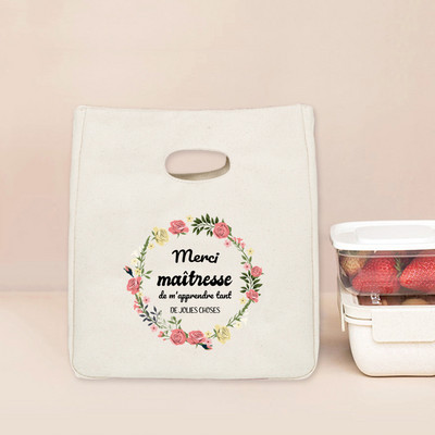 Merci Maitresse Print Funkcionalna rashladna torba za ručak Izolirane platnene torbe za ručak Termalna školska torbica za pohranu hrane Darovi za učitelje
