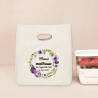 Merci Maitresse Print Funkcionalna rashladna torba za ručak Izolirane platnene torbe za ručak Termalna školska torbica za pohranu hrane Darovi za učitelje