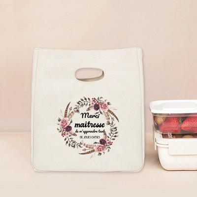 Merci Maitresse Print Funkcionalna rashladna torba za ručak Izolirane platnene torbe za ručak Termalna školska torbica za pohranu hrane Darovi za učitelje