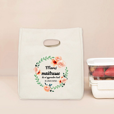 Merci Maitresse Print Funkcionalna rashladna torba za ručak Izolirane platnene torbe za ručak Termalna školska torbica za pohranu hrane Darovi za učitelje