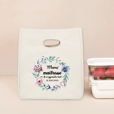 Merci Maitresse Print Funkcionalna rashladna torba za ručak Izolirane platnene torbe za ručak Termalna školska torbica za pohranu hrane Darovi za učitelje