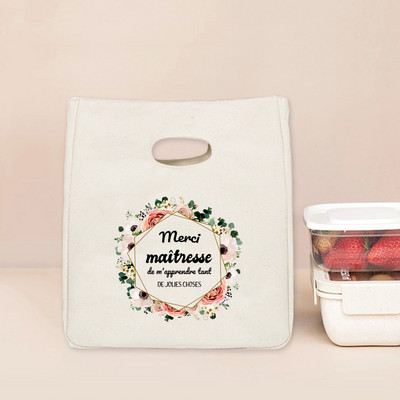 Merci Maitresse Print Funkcionalna rashladna torba za ručak Izolirane platnene torbe za ručak Termalna školska torbica za pohranu hrane Darovi za učitelje