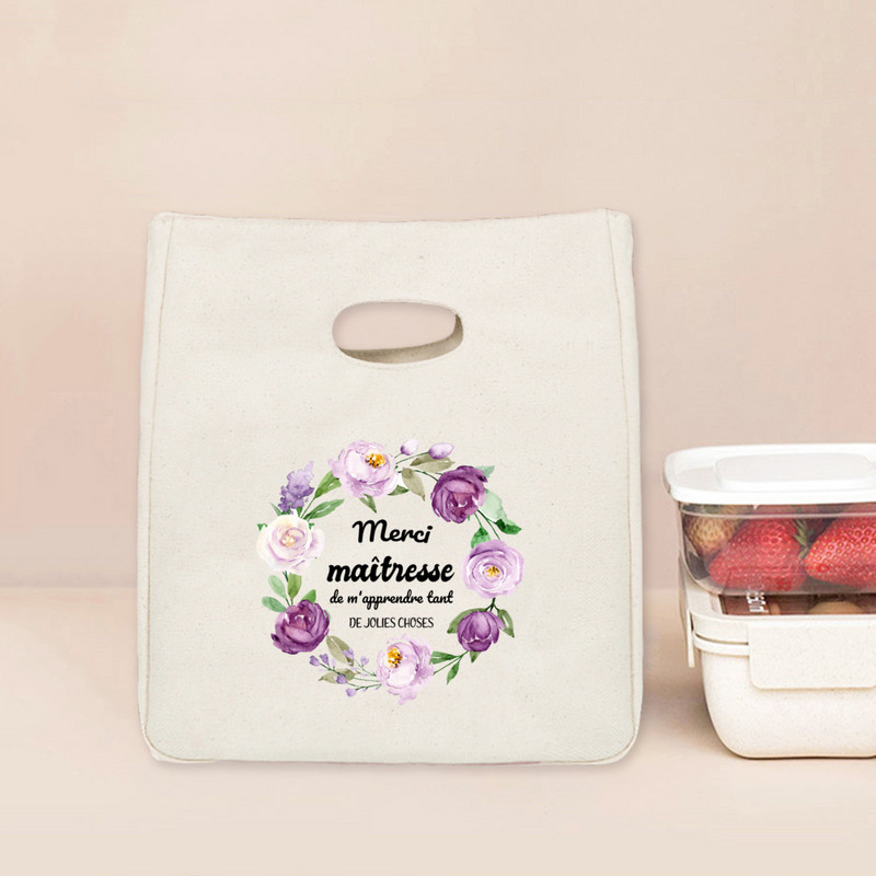 Merci Maitresse Print Funkcionalna rashladna torba za ručak Izolirane platnene torbe za ručak Termalna školska torbica za pohranu hrane Darovi za učitelje