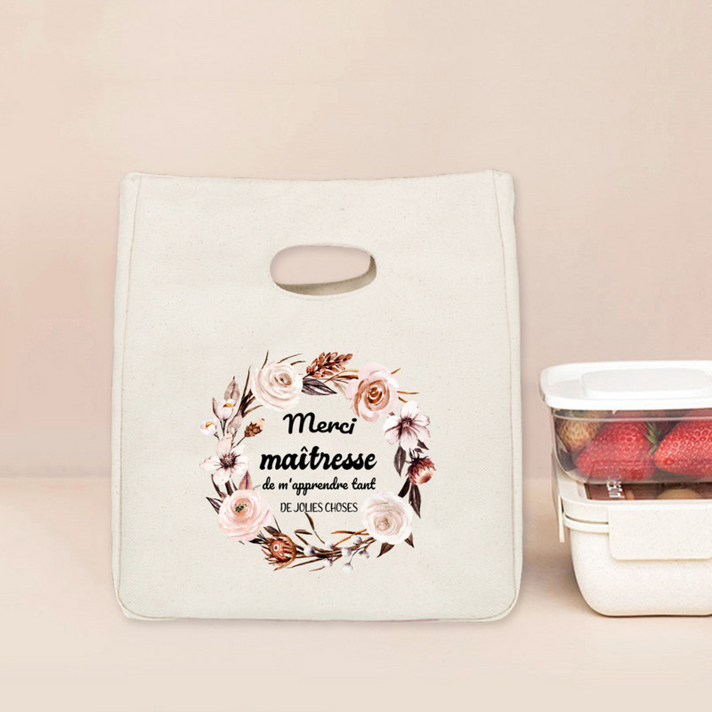 Merci Maitresse Print Funkcionalna rashladna torba za ručak Izolirane platnene torbe za ručak Termalna školska torbica za pohranu hrane Darovi za učitelje