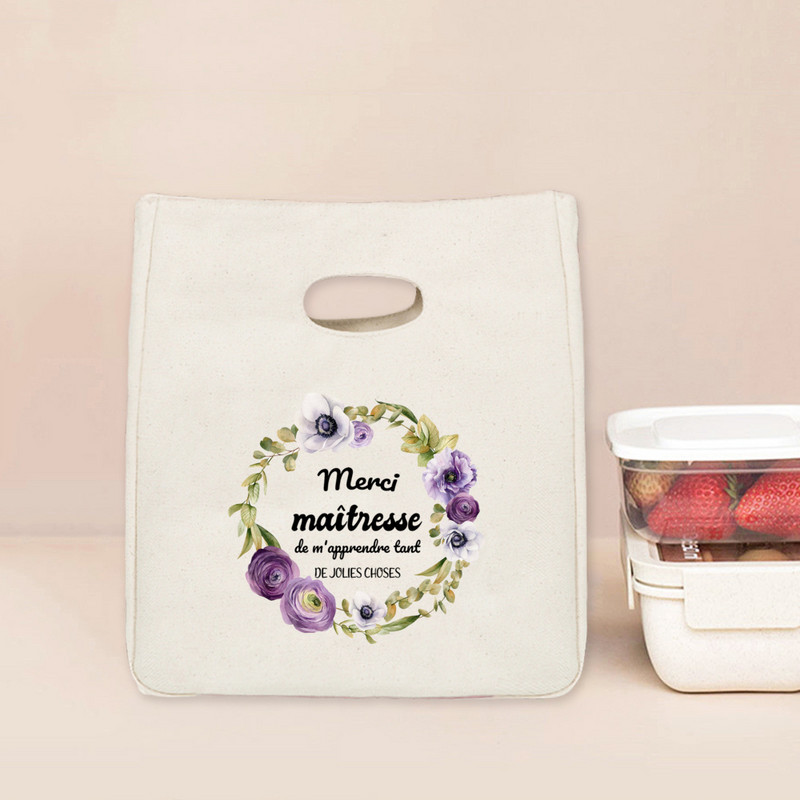 Merci Maitresse Print Funkcionalna rashladna torba za ručak Izolirane platnene torbe za ručak Termalna školska torbica za pohranu hrane Darovi za učitelje