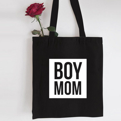 Mama Shopping Platnena crna torba Mom Life Print Putna torba od ekološke tkanine za višekratnu upotrebu Sklopive tote torbe velikog kapaciteta Torba za majčine pelene