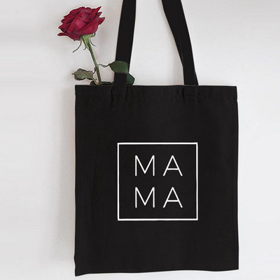 Mama Shopping Platnena crna torba Mom Life Print Putna torba od ekološke tkanine za višekratnu upotrebu Sklopive tote torbe velikog kapaciteta Torba za majčine pelene