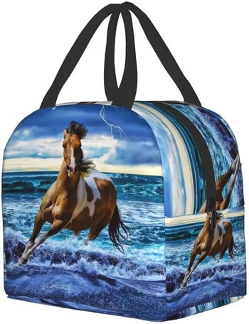 Running Horse Lunch Bag Τσάντα Tote Bag Τσάντα μεσημεριανού γεύματος για γυναίκες άνδρες Παιδικό κουτί μεσημεριανού γεύματος μονωμένο δοχείο για μεσημεριανό γεύμα για γραφείο πικ-νικ παραλία