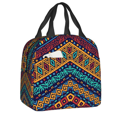 Stílusos és egyedi afrikai ankarai nyomatok Mintás minták Szigetelt ebédzsákok Bohém stílusú újrahasznosítható hőhűtő Bento Box