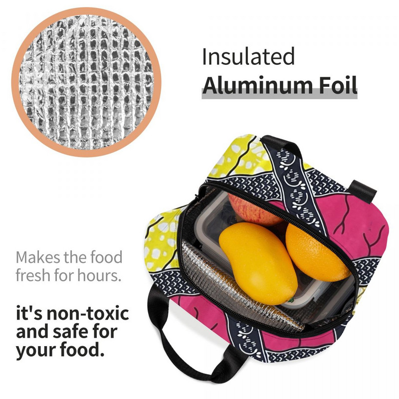 Stílusos és egyedi afrikai ankarai nyomatok Mintás minták Szigetelt ebédzsákok Bohém stílusú újrahasznosítható hőhűtő Bento Box