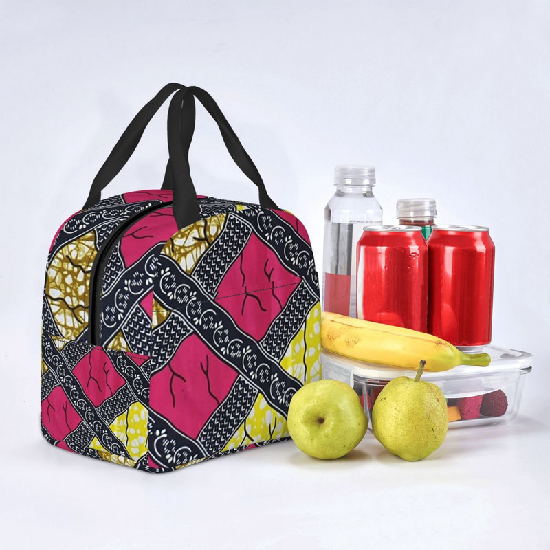 Stílusos és egyedi afrikai ankarai nyomatok Mintás minták Szigetelt ebédzsákok Bohém stílusú újrahasznosítható hőhűtő Bento Box