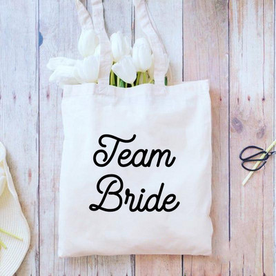Divat Női Fehér Bevásárlótáskák Menyasszonycsapat Lánybúcsú Újrafelhasználható vászontáska Esküvői Ajándék Eco válltáska
