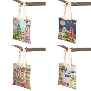 Νέα Υόρκη Γαλλία Λονδίνο Βενετία Japan City Tote Handbag Επαναχρησιμοποιήσιμη Αναδιπλούμενη Τσάντα Shopper Eco Casual Canvas Γυναικείες τσάντες αγορών