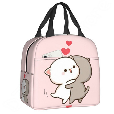 Pár Mochi Cat szigetelt ebédtáska Barack és Goma Thermal Lunch Box Hordozható hűtőtáska gyerekeknek Női iskolai munka