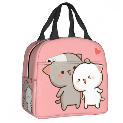 Pár Mochi Cat szigetelt ebédtáska Barack és Goma Thermal Lunch Box Hordozható hűtőtáska gyerekeknek Női iskolai munka