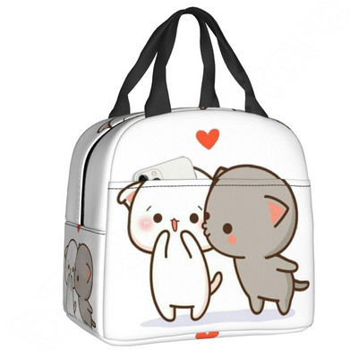 Pár Mochi Cat szigetelt ebédtáska Barack és Goma Thermal Lunch Box Hordozható hűtőtáska gyerekeknek Női iskolai munka