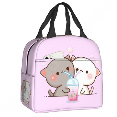 Pár Mochi Cat szigetelt ebédtáska Barack és Goma Thermal Lunch Box Hordozható hűtőtáska gyerekeknek Női iskolai munka