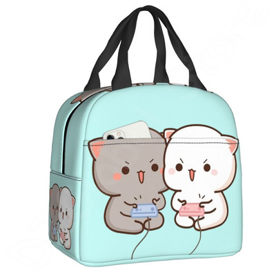 Pár Mochi Cat szigetelt ebédtáska Barack és Goma Thermal Lunch Box Hordozható hűtőtáska gyerekeknek Női iskolai munka