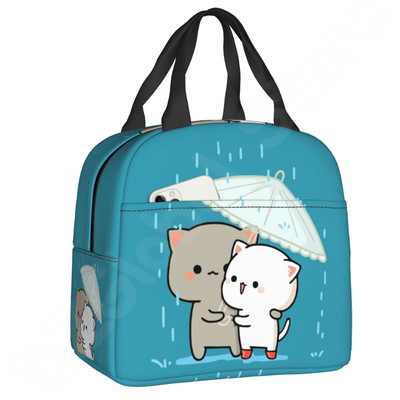 Pár Mochi Cat szigetelt ebédtáska Barack és Goma Thermal Lunch Box Hordozható hűtőtáska gyerekeknek Női iskolai munka