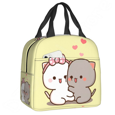 Pár Mochi Cat szigetelt ebédtáska Barack és Goma Thermal Lunch Box Hordozható hűtőtáska gyerekeknek Női iskolai munka