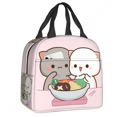 Pár Mochi Cat szigetelt ebédtáska Barack és Goma Thermal Lunch Box Hordozható hűtőtáska gyerekeknek Női iskolai munka