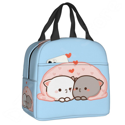 Pár Mochi Cat szigetelt ebédtáska Barack és Goma Thermal Lunch Box Hordozható hűtőtáska gyerekeknek Női iskolai munka