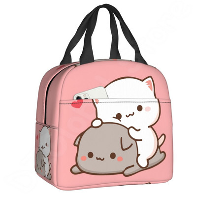 Pár Mochi Cat szigetelt ebédtáska Barack és Goma Thermal Lunch Box Hordozható hűtőtáska gyerekeknek Női iskolai munka