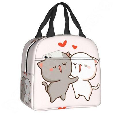 Pár Mochi Cat szigetelt ebédtáska Barack és Goma Thermal Lunch Box Hordozható hűtőtáska gyerekeknek Női iskolai munka