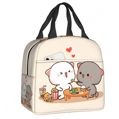 Pár Mochi Cat szigetelt ebédtáska Barack és Goma Thermal Lunch Box Hordozható hűtőtáska gyerekeknek Női iskolai munka
