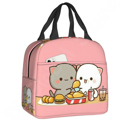 Pár Mochi Cat szigetelt ebédtáska Barack és Goma Thermal Lunch Box Hordozható hűtőtáska gyerekeknek Női iskolai munka