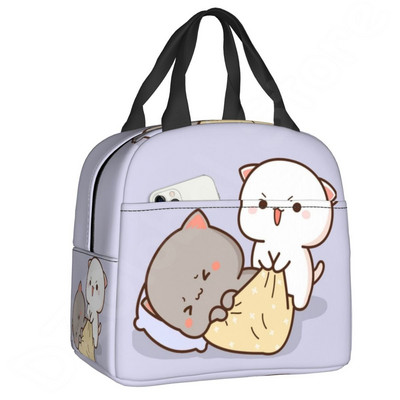 Pár Mochi Cat szigetelt ebédtáska Barack és Goma Thermal Lunch Box Hordozható hűtőtáska gyerekeknek Női iskolai munka